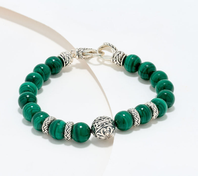 JAI Sterling Silver Heritage Lotus Texture Gem Bead Bracelet — View 17