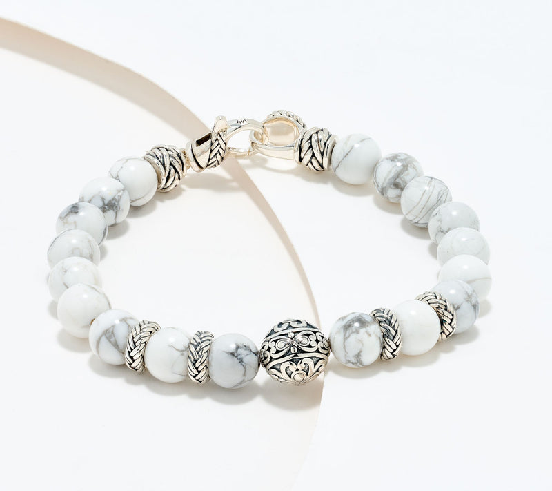 JAI Sterling Silver Heritage Lotus Texture Gem Bead Bracelet — View 3