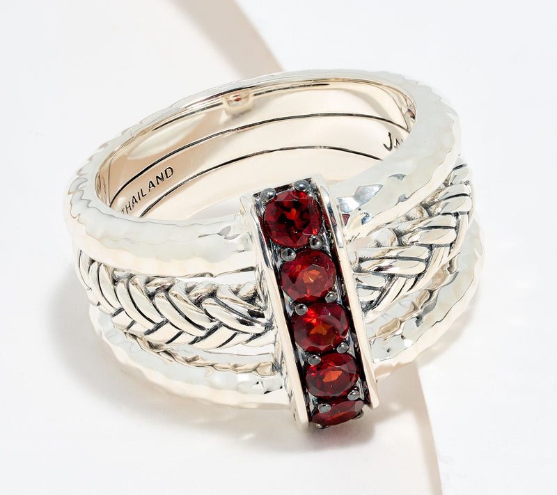 JAI Sterling Silver Legacy Woven Texture Pave Gemstone Ring — View 5