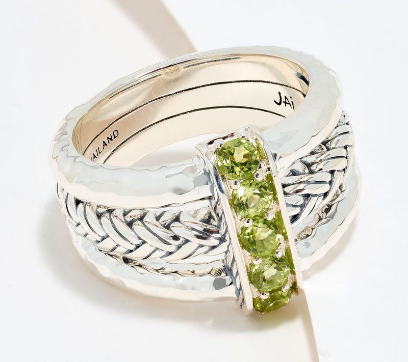 JAI Sterling Silver Legacy Woven Texture Pave Gemstone Ring — Main view