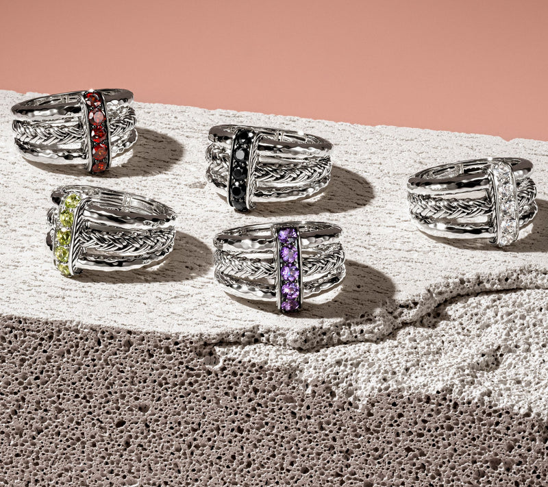 JAI Sterling Silver Legacy Woven Texture Pave Gemstone Ring — View 17