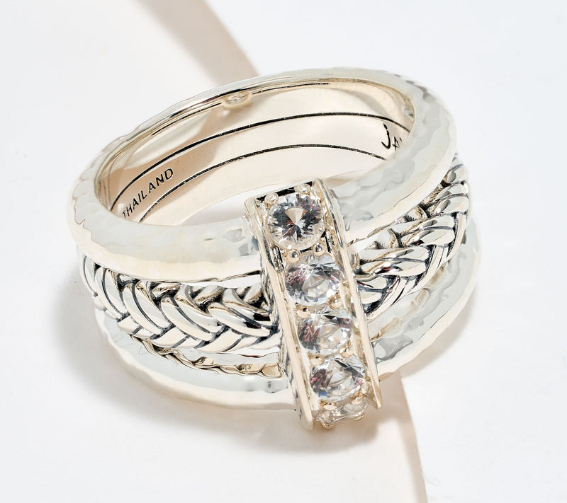 JAI Sterling Silver Legacy Woven Texture Pave Gemstone Ring — View 9