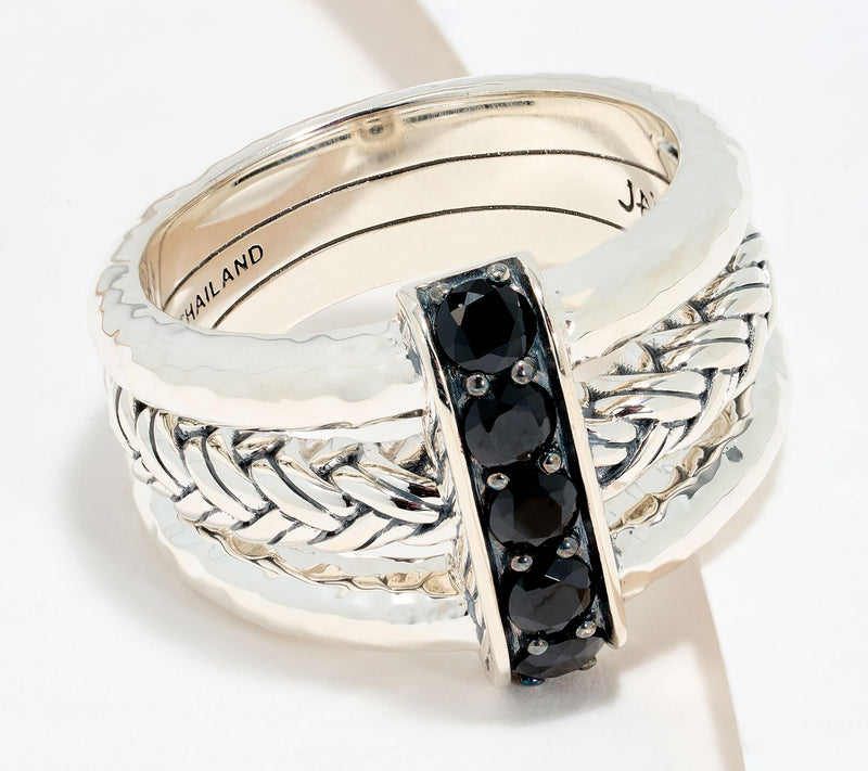 JAI Sterling Silver Legacy Woven Texture Pave Gemstone Ring — View 11