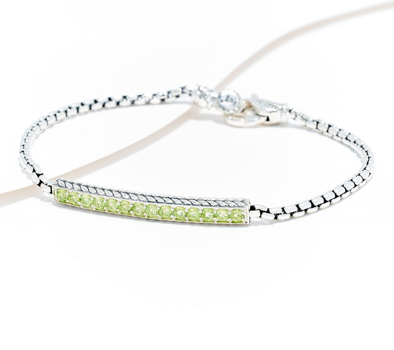 JAI Sterling Silver Gemstone Link Box Chain Bracelet — Main view