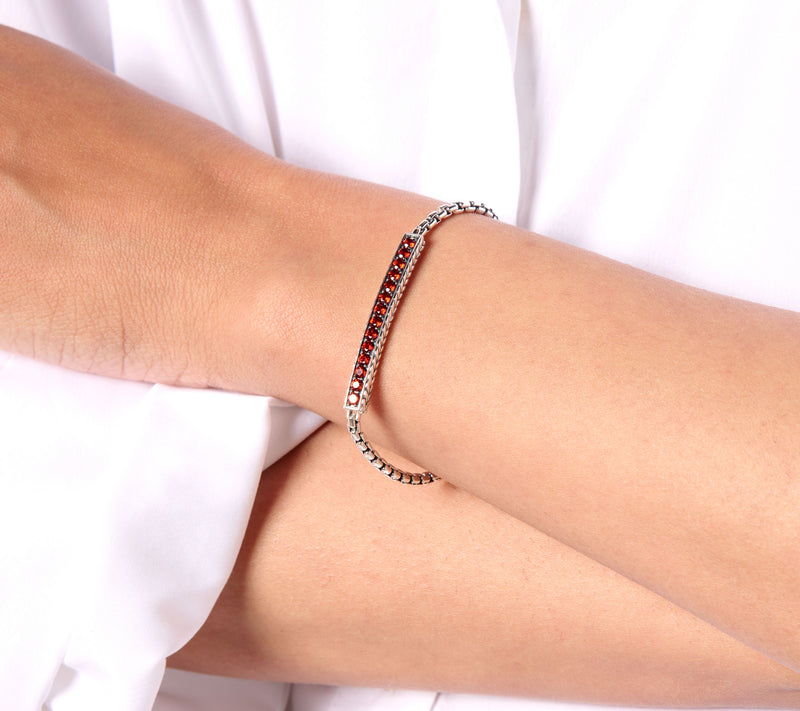 JAI Sterling Silver Gemstone Link Box Chain Bracelet — View 17