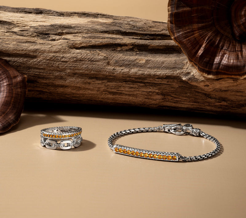 JAI Sterling Silver Gemstone Link Box Chain Bracelet — View 16