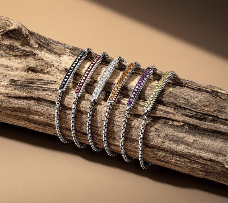 JAI Sterling Silver Gemstone Link Box Chain Bracelet — View 15