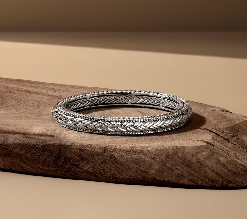 JAI Sterling Silver Legacy Woven Texture Bangle Bracelet, 36.5g — View 3