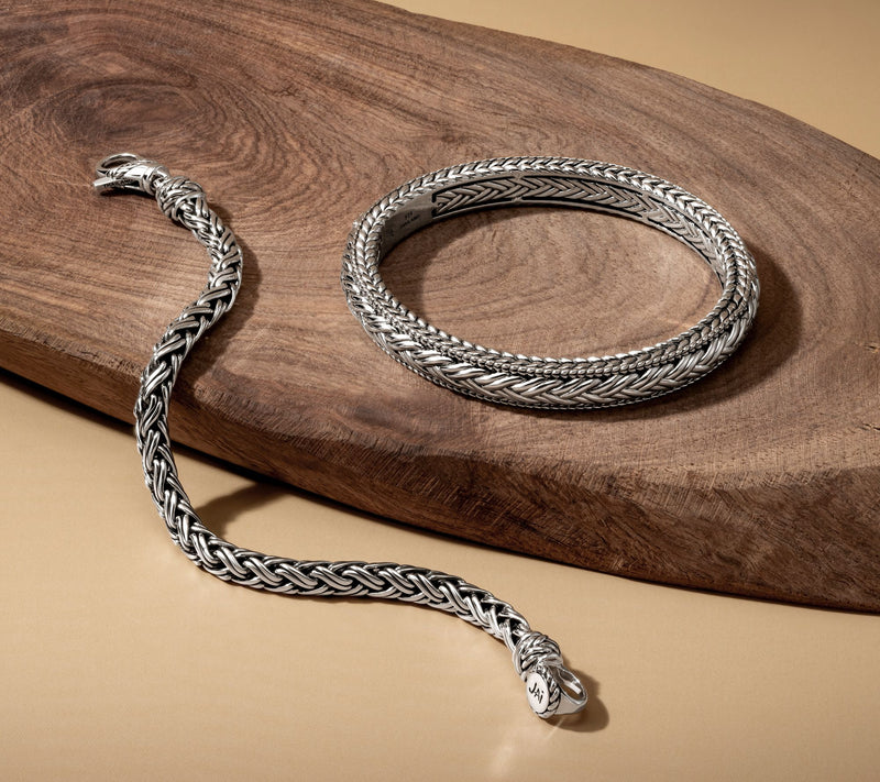 JAI Sterling Silver Legacy Woven Texture Bangle Bracelet, 36.5g — View 4