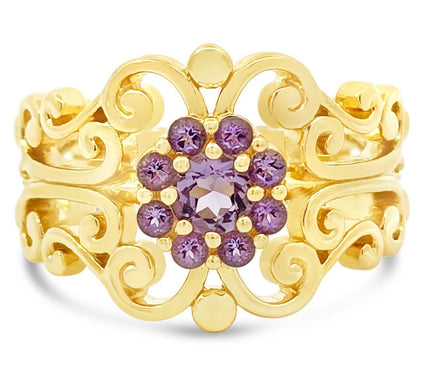 Goddaughters 14K Clad Pink Amethyst Flower Renaissance Ring