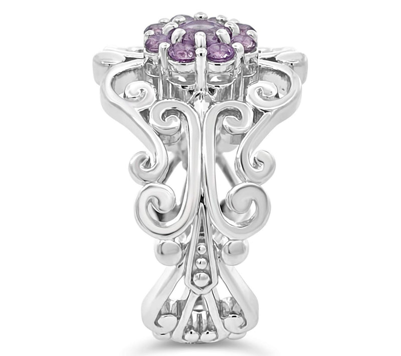 Goddaughters Sterling Pink Amethyst Flower Renaissance Ring — View 3