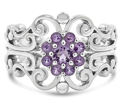 Goddaughters Sterling Pink Amethyst Flower Renaissance Ring