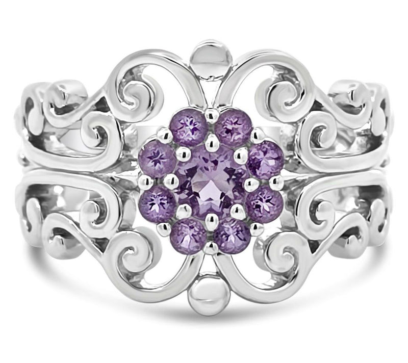 Goddaughters Sterling Pink Amethyst Flower Renaissance Ring — Main view