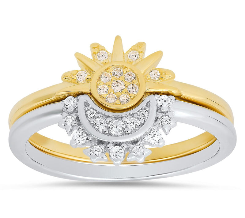 Diamonique Two-Tone Celestial Stackable Ring Set, Sterling — View 4