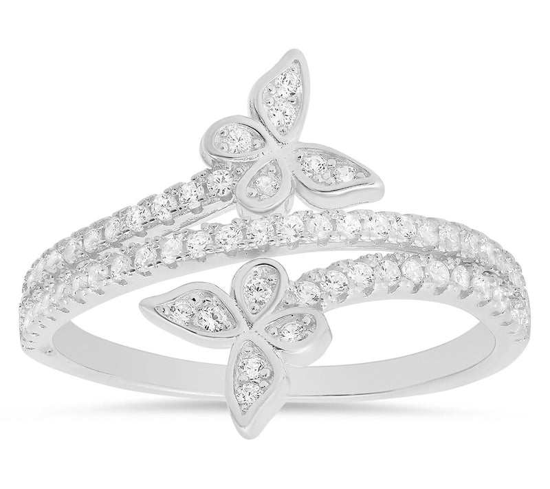 Diamonique Butterfly Crossover Ring, Sterling Silver — Main view