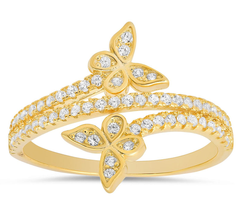 Diamonique Butterfly Crossover Ring, Sterling Silver — View 6