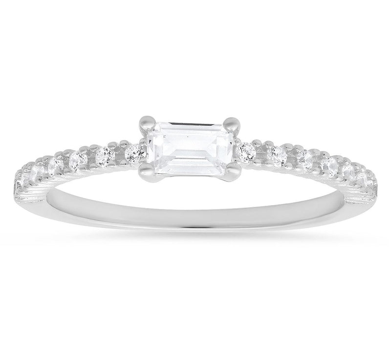 Diamonique Baguette Cut Ring, Sterling Silver — Main view