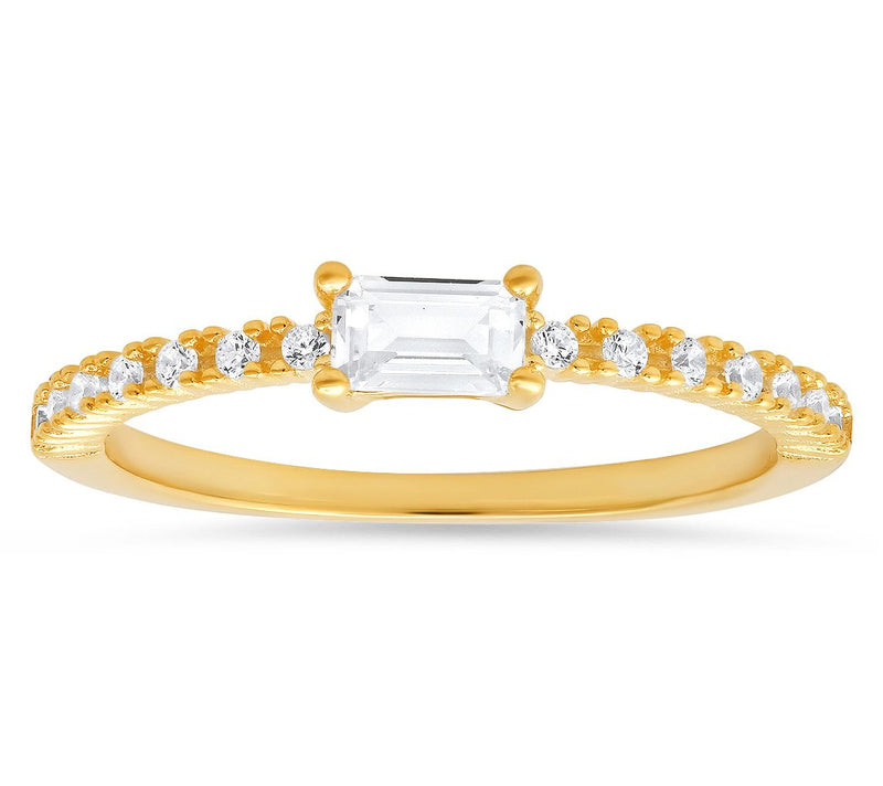 Diamonique Baguette Cut Ring, Sterling Silver — View 6