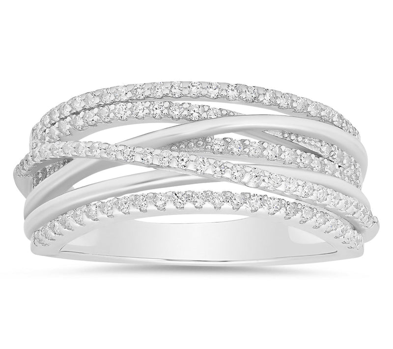 Diamonique Crossover Statement Ring, Sterling Silver — Main view