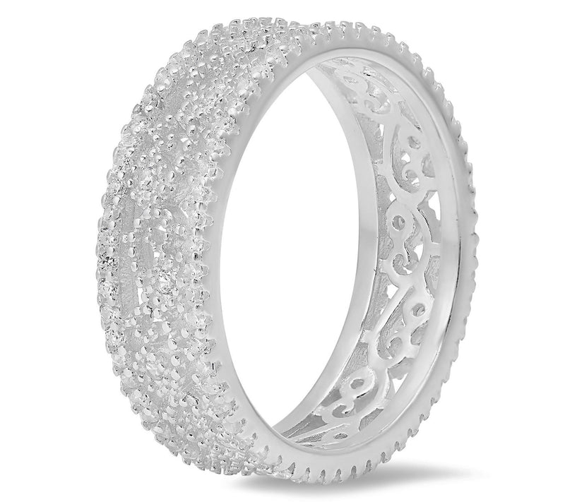 Diamonique Vintage Floral Eternity Band Ring, Sterling Silver — View 2