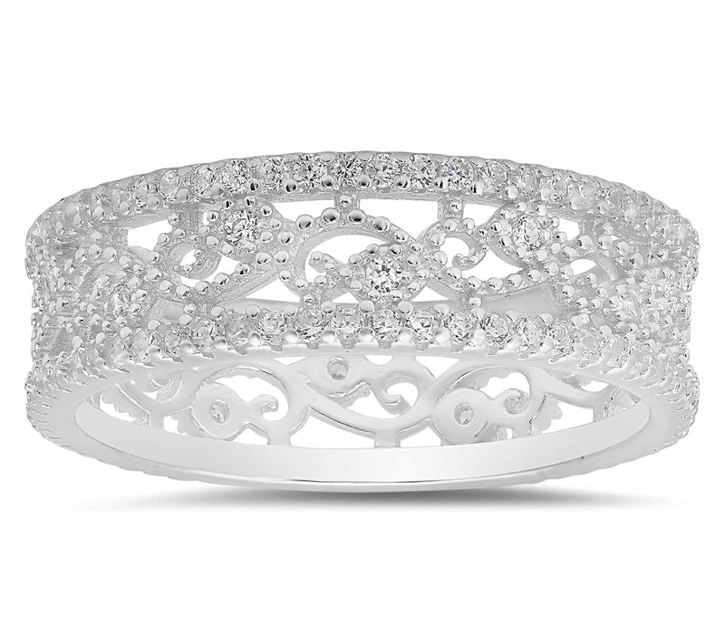 Diamonique Vintage Floral Eternity Band Ring, Sterling Silver — View 5