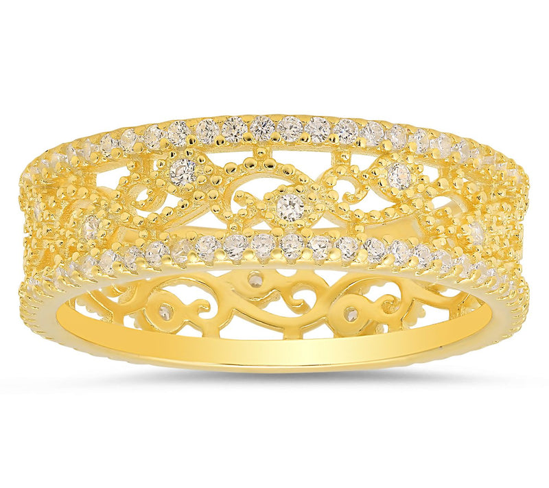 Diamonique Vintage Floral Eternity Band Ring, Sterling Silver — View 6