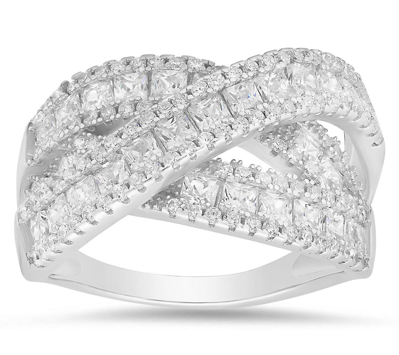 Diamonique Crossover Highway Statement Ring, Sterling Silver — View 5