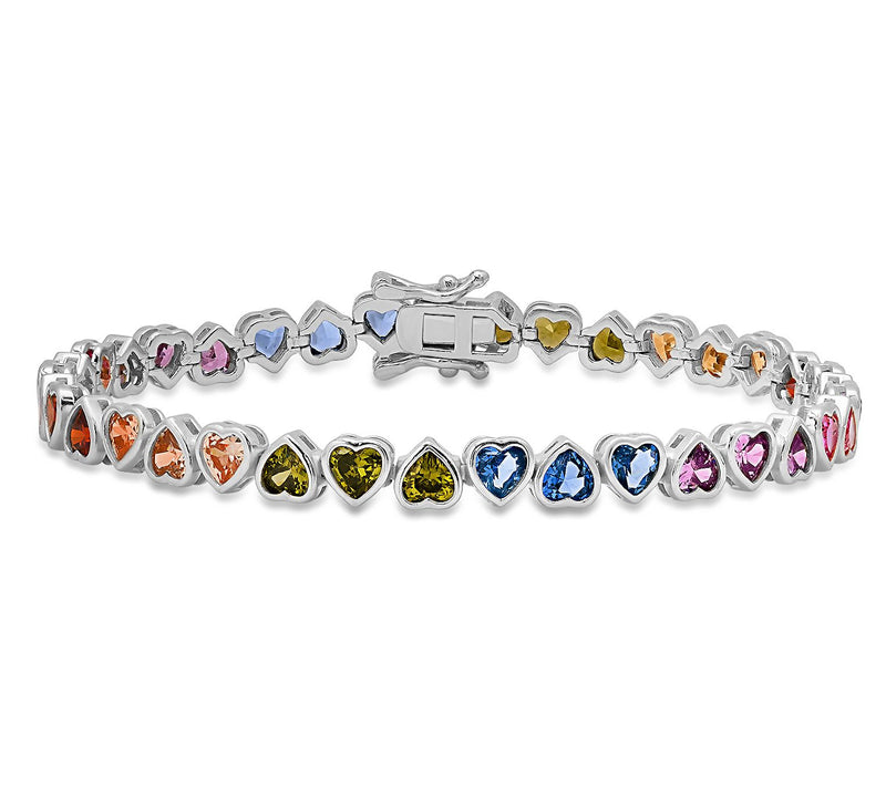 Diamonique Multi Color Heart Tennis Bracelet, Sterling — Main view