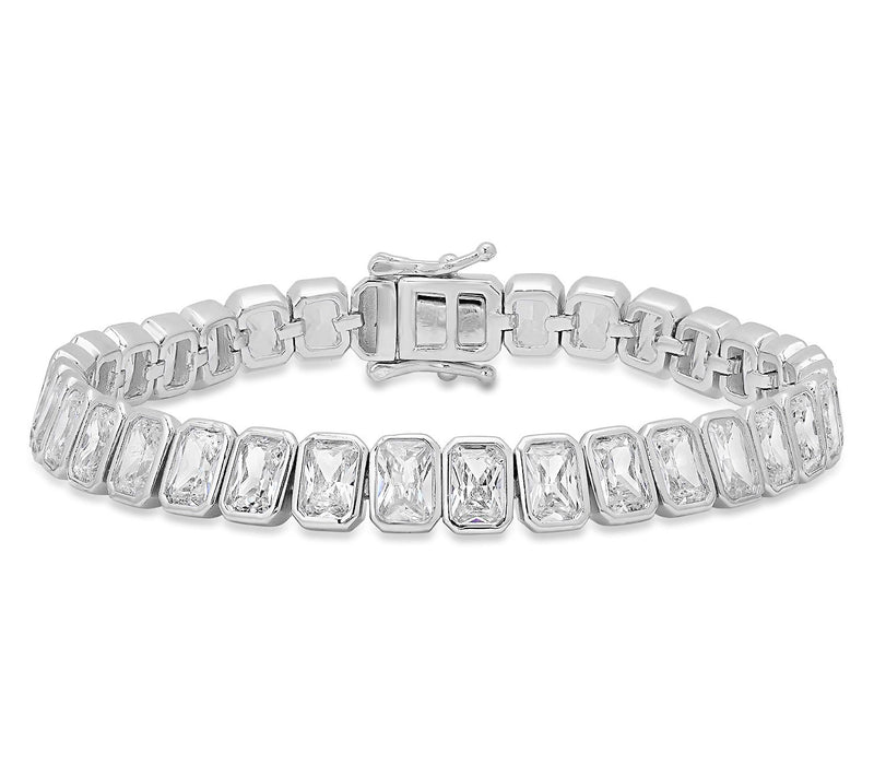 Diamonique Emerald Cut Tennis Bracelet, Sterling — Main view