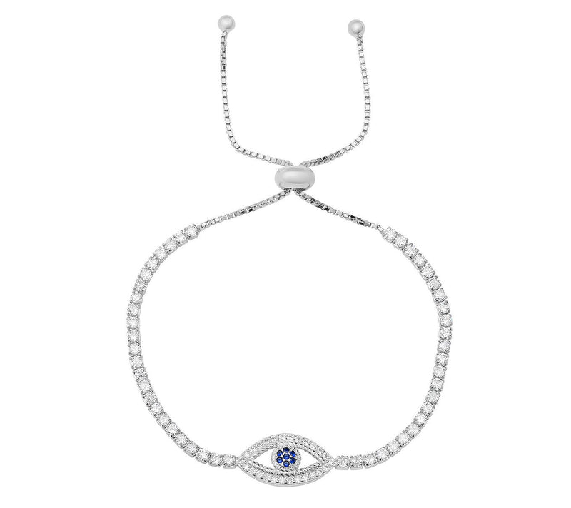 Diamonique Evil Eye Adjustable Bracelet, Sterling Silver — View 3