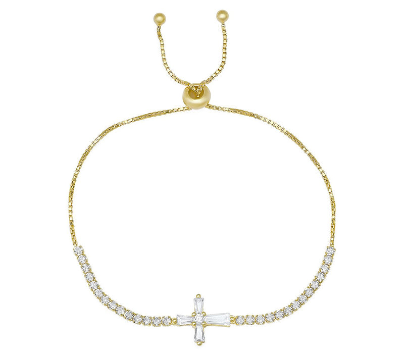 Diamonique Baguette Cut Cross Adjustable Bracelet, Sterling — View 5