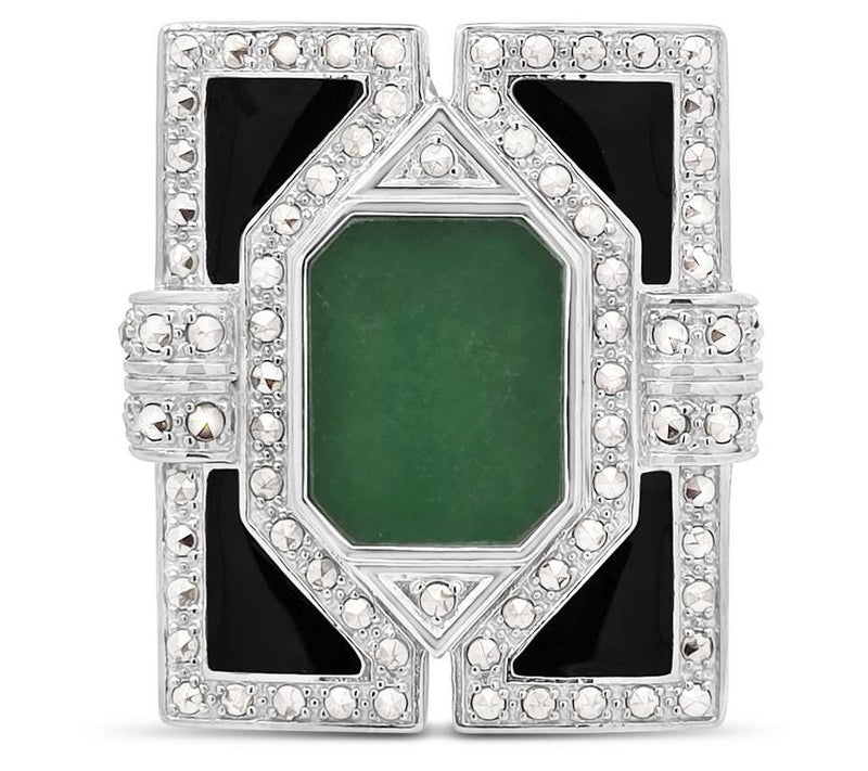Dallas Prince Sterling Chrome Marcasite, Onyx &Jade Deco Ring — Main view