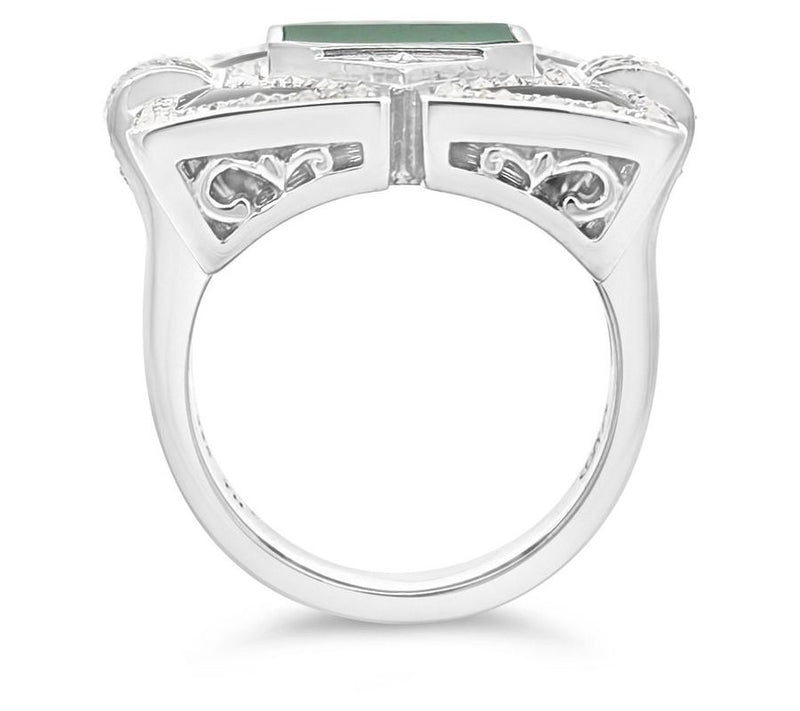 Dallas Prince Sterling Chrome Marcasite, Onyx &Jade Deco Ring — View 3