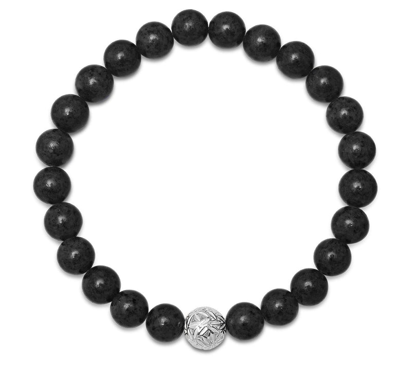 Silver Style Men's Gemstone Beaded Bracelet, Sterling — View 9