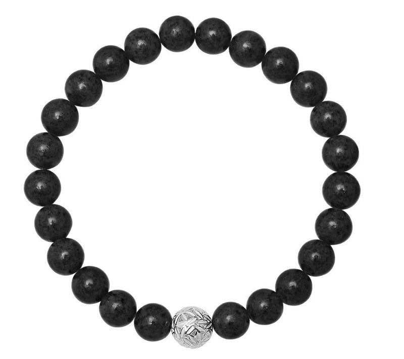 Silver Style Men's Gemstone Beaded Bracelet, Sterling — View 3