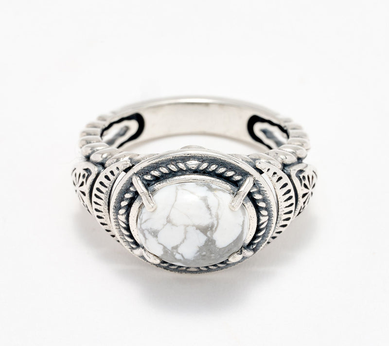 American West Sterling Silver East-West Gemstone Concha Ring — View 7