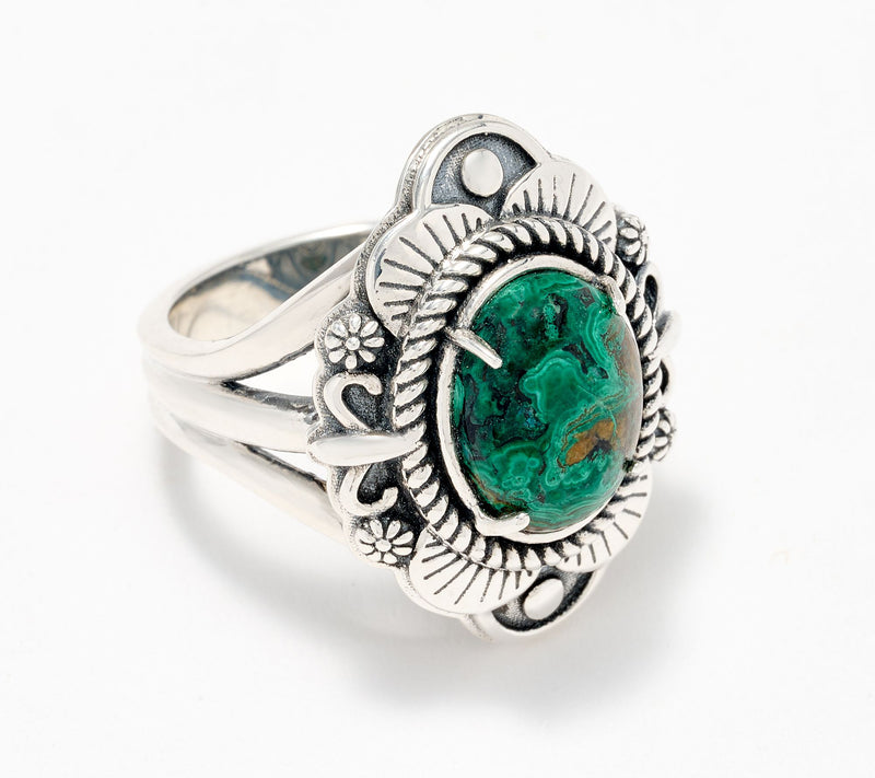 American West Sterling Silver Scallop Oval Gemstone Ring — View 7
