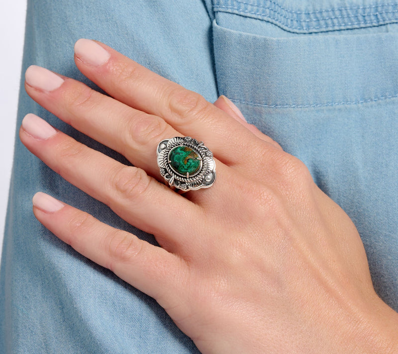 American West Sterling Silver Scallop Oval Gemstone Ring — View 13