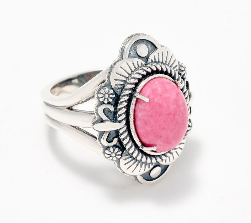 American West Sterling Silver Scallop Oval Gemstone Ring — View 5
