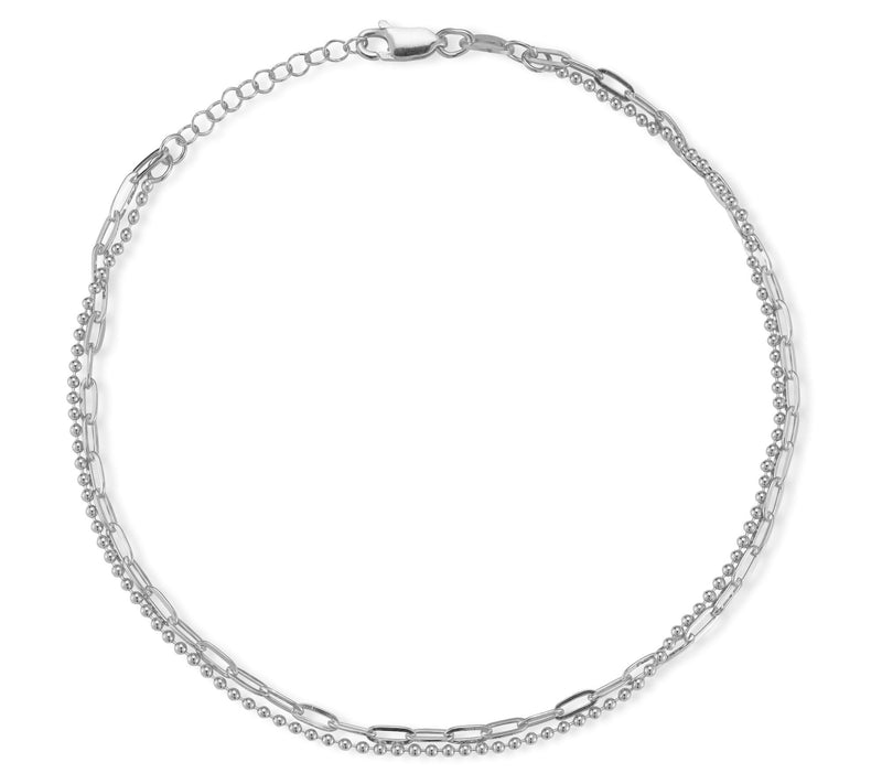 Italian Silver Bead & Oval Chain Ankle Bracelet, Sterling — View 7