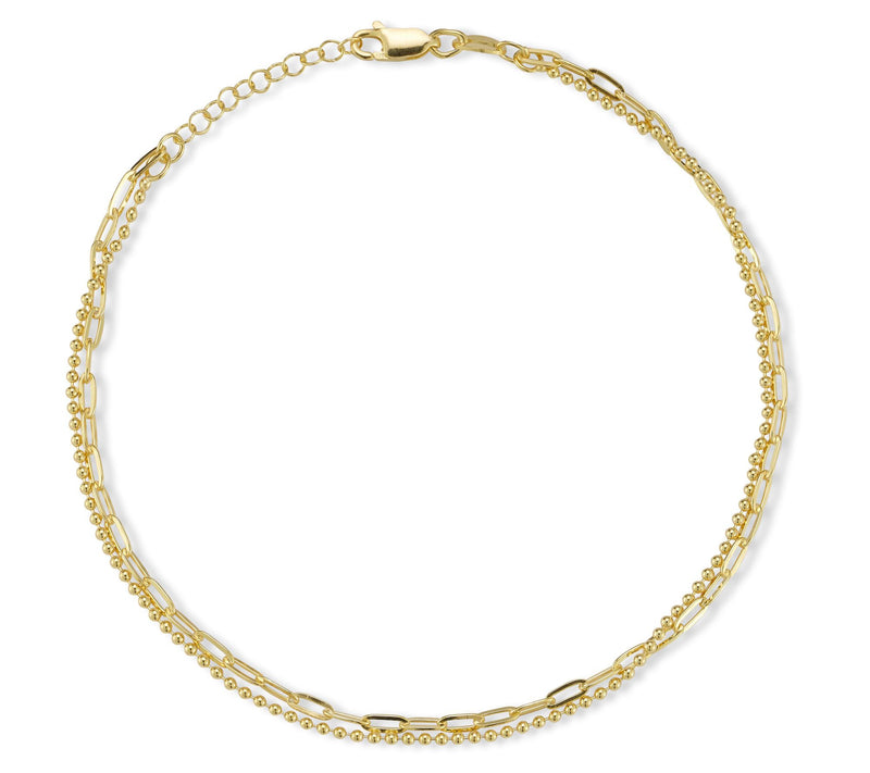 Italian Silver Bead & Oval Chain Ankle Bracelet, Sterling — View 8
