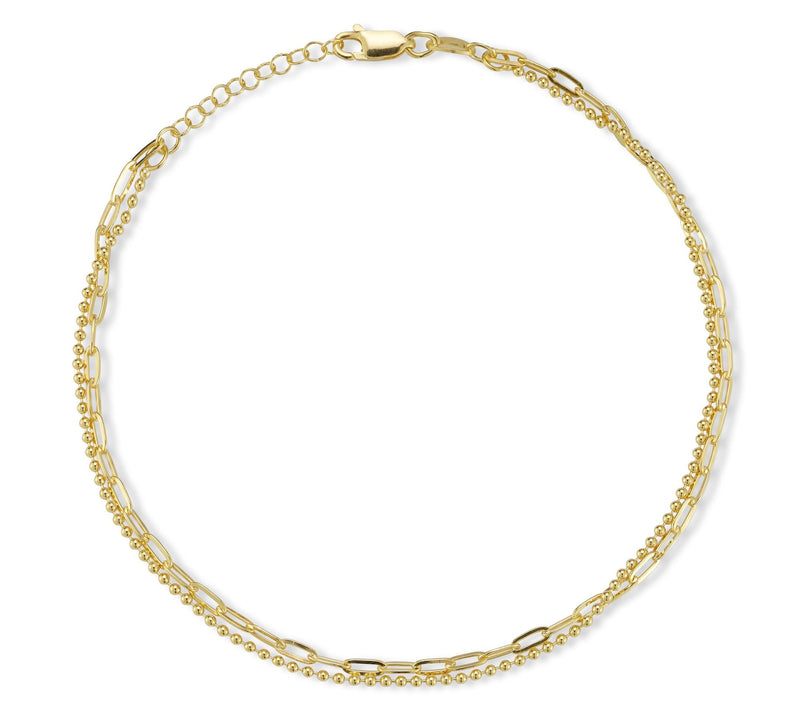 Italian Silver Bead & Oval Chain Ankle Bracelet, Sterling — Main view