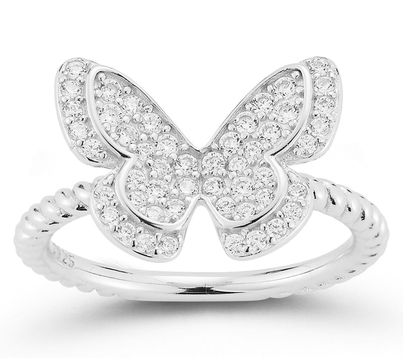 Sterlina Silver Pave Butterfly Cocktail Ring, Sterling — View 8