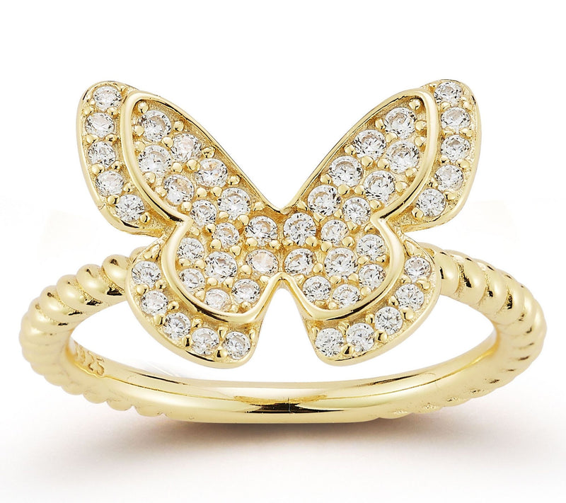 Sterlina Silver Pave Butterfly Cocktail Ring, Sterling — View 9
