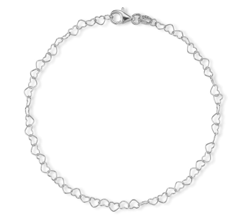 Italian Silver 8" Heart Link Chain Bracelet, Sterling — View 7