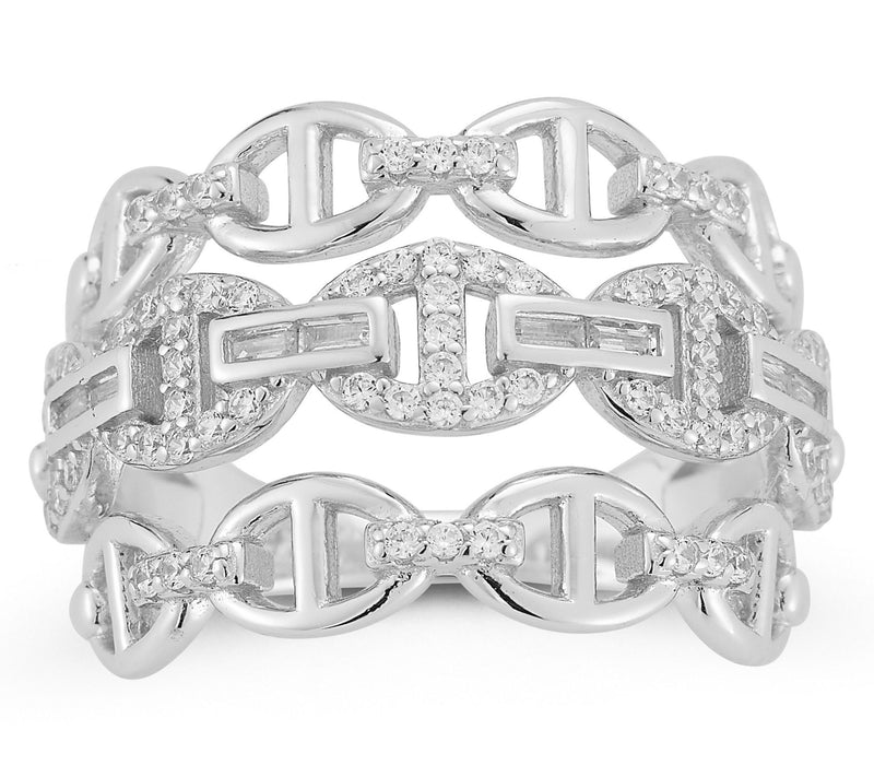 Rachel Zoe Triple Row Pave Mariner Link Ring, Sterling — View 8