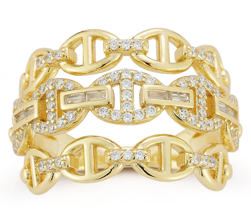 Rachel Zoe Triple Row Pave Mariner Link Ring, Sterling — View 9