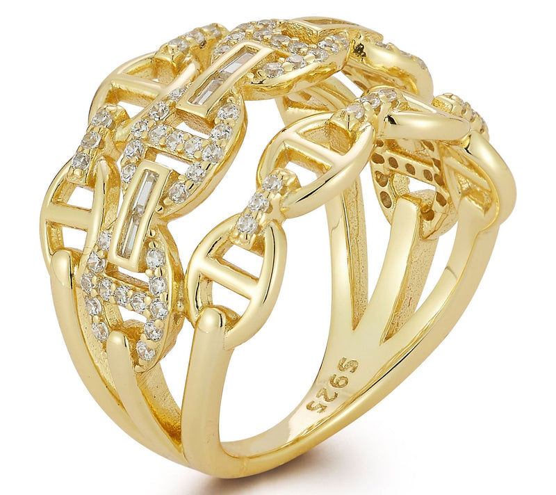 Rachel Zoe Triple Row Pave Mariner Link Ring, Sterling — View 2