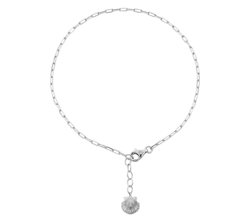 Silver Style Shell Paper Clip Chain Ankle Bracelet, Sterling — Main view
