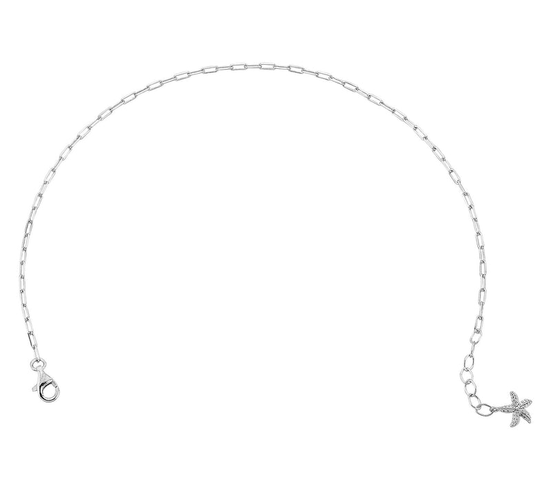 Silver Style Fish Paper Clip Chain Ankle Bracelet, Sterling — View 2